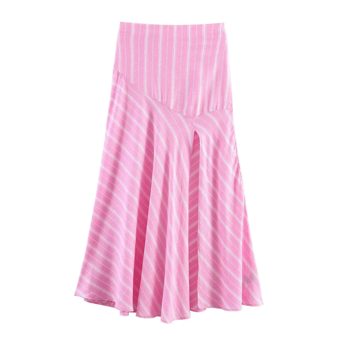 Women's Fashion Skirt Set 2 Piece Set Pink Oversize Long Sleeve Striped Shirt & Zipper Splicing Pleated Midi Skirt Female Outfit